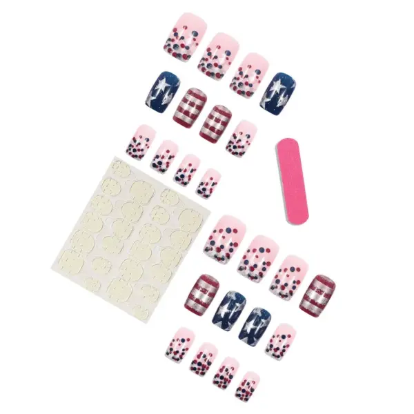 Wholesale Detachable American Flag Design Nail Stickers Striped Wearable Fake Nails Triangle French Style