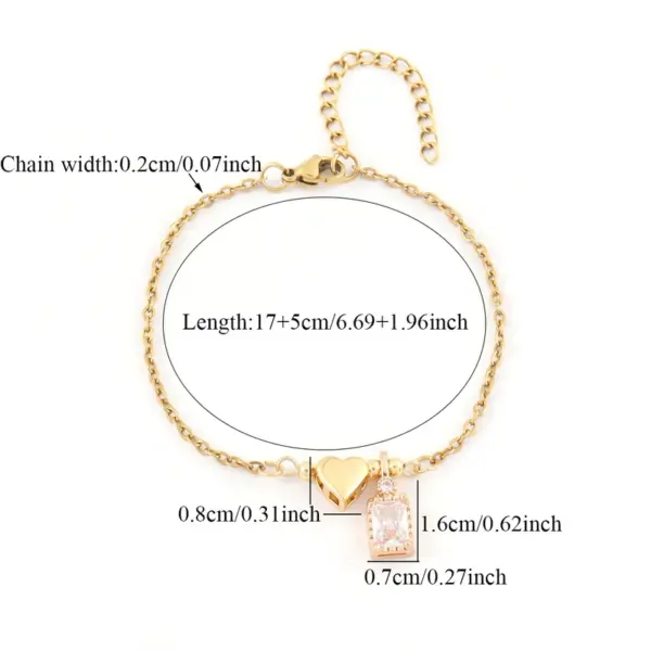 Wholesale Jewelry Elegant Simple Style Heart Shape Rectangle 201 Stainless Steel Artificial Crystal Copper Artificial Crystal Inlay Bracelets Cable Chain