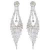 Wholesale Elegant Long Rhinestone Earrings With Tassels, Geometric Design For Women, Bridal Wedding Silver-Plated Water Drop Earrings