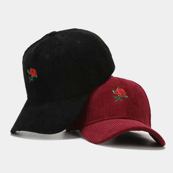 Wholesale Valentine's Day fashion rose embroidered corduroy baseball cap female trendy spring outdoor travel Sun-proof peaked cap