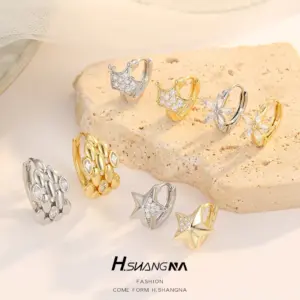 Wholesale Pentagram Earrings For Women With Copper Ear Pins, Electroplated And 14K Real Gold Plated Featuring Zircon Inlay