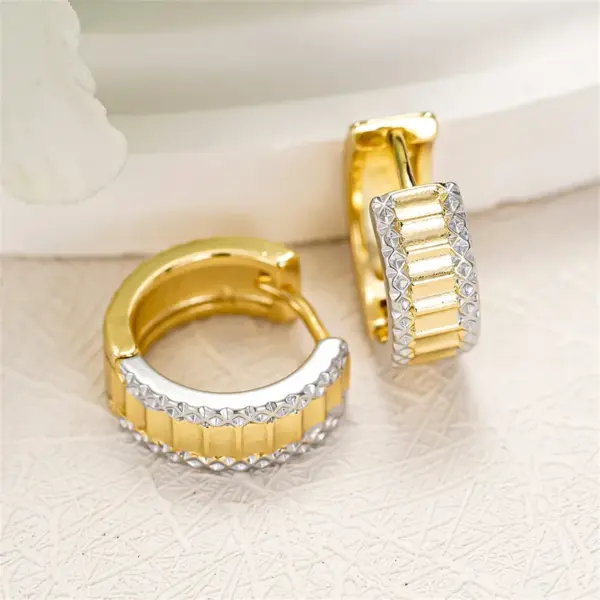 Wholesale Three-dimensional Geometric Earrings For Women In Copper With KC Golden Water Plating And 0.03µm Thickness