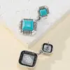 Wholesale Fashion Retro Turquoise Women's Earrings Ethnic Style Jewelry Square Design Alloy Cat Attraction Charm Gold Frog Design Stud Earrings