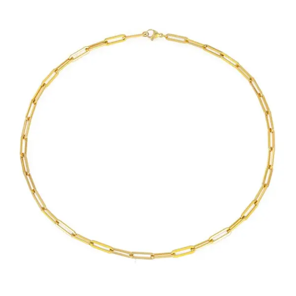 Wholesale Unisex Paper Clip Necklace With Hypoallergenic 316 Stainless Steel And 14K Real Gold PVD Coated Cuban Link Chain