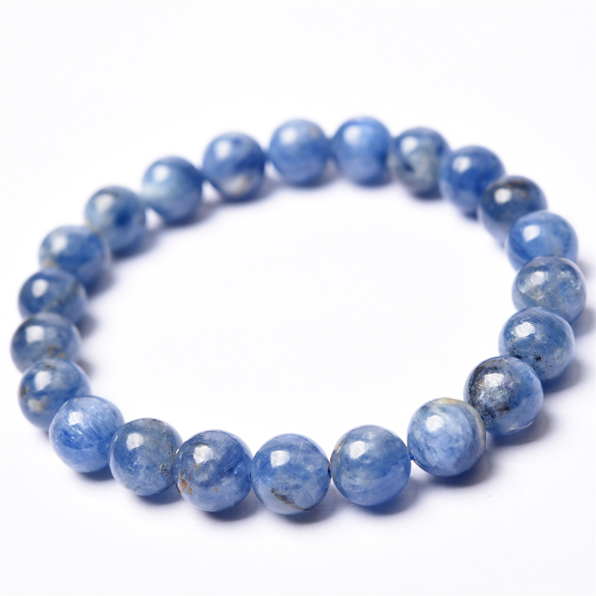 Wholesale Fuhong Jewelry Natural Brazil Kyanite Single Circle Bracelet Blue Velvet Crystal Round Bead Bracelet Factory Direct Supply