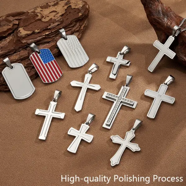 Wholesale DIY Jewelry High-Quality Polished 304 Stainless Steel Rhinestone Cross Handmade National Flag Square Pendant