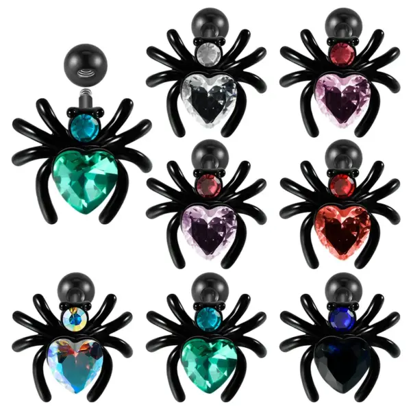 Wholesale 1 Piece Lip Rings Hip-Hop Hawaiian Tropical Heart Shape Spider 304 Stainless Steel Polishing Inlay Zircon 18K Gold Plated Lip Rings Ear Cartilage Rings & Studs Nose Rings & Studs