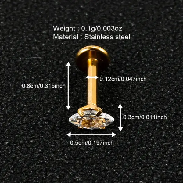 Wholesale 1 Piece Lip Rings Simple Style Solid Color 316L Stainless Steel Waterproof Non Tarnish Surgical Steel Zircon Vacuum Plating 18K Gold Plated Lip Rings