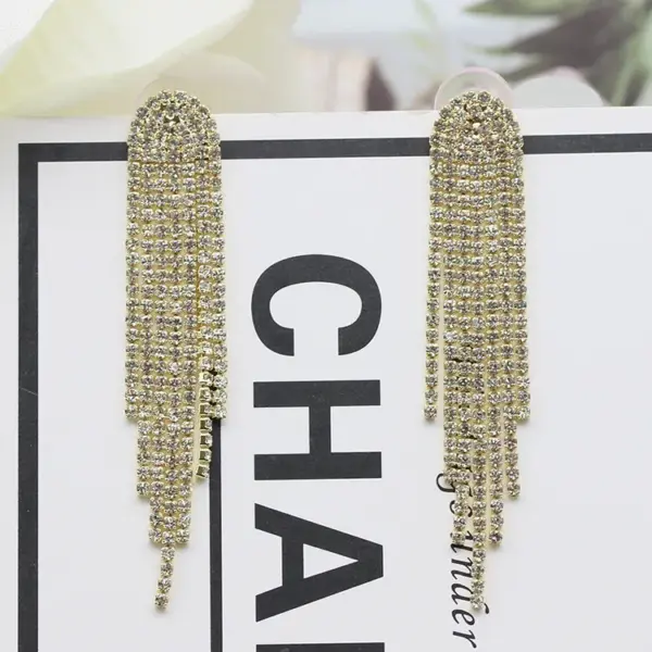 Wholesale 1 Pair Fashion Tassel Inlay Diamond Copper Rhinestones Drop Earrings
