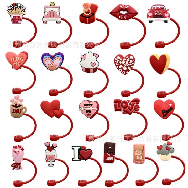 oly-abbeb3c7c33eb871fa174a2ba2436ed2 Wholesale Valentine's Day Love Straw Cap Straw Sleeve Silicone Dust Plug Cute Party Straw Decorations