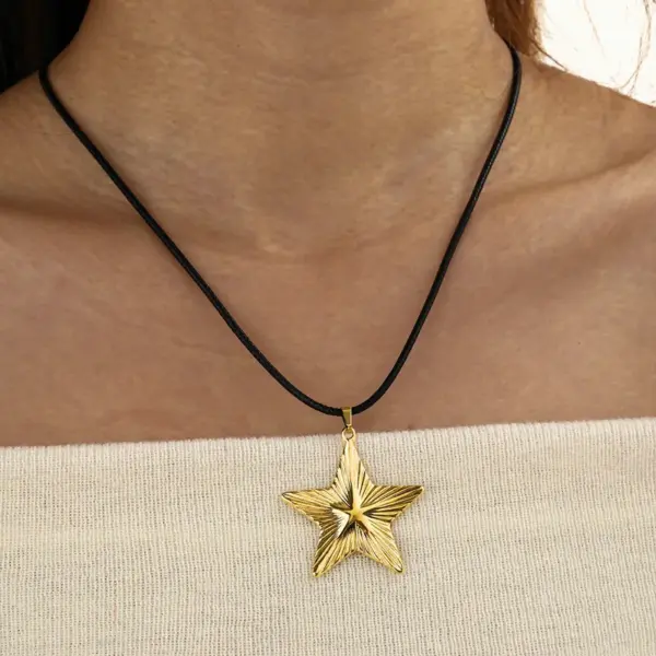 oly-abe2c742f8f7ddac19ac5a3eb6e648bc Wholesale Pentagram Necklace For Women With 0.03µm 18K Real Gold Plated 304 Stainless Steel Cord String, Independence Day Jewelry