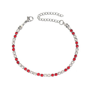 Red White 3mm Diamond Set Silver Bracelet