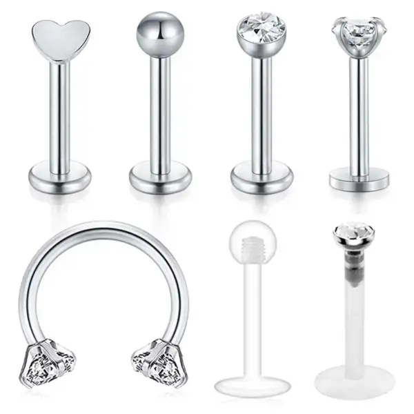Wholesale Fashion Geometric Heart Shape Stainless Steel Inlaid Zircon Zircon Lip Stud 1 Piece