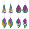 Wholesale  carnival green yellow purple sequins glitter 3 layer PU leather pendant earrings fashion carnival earrings