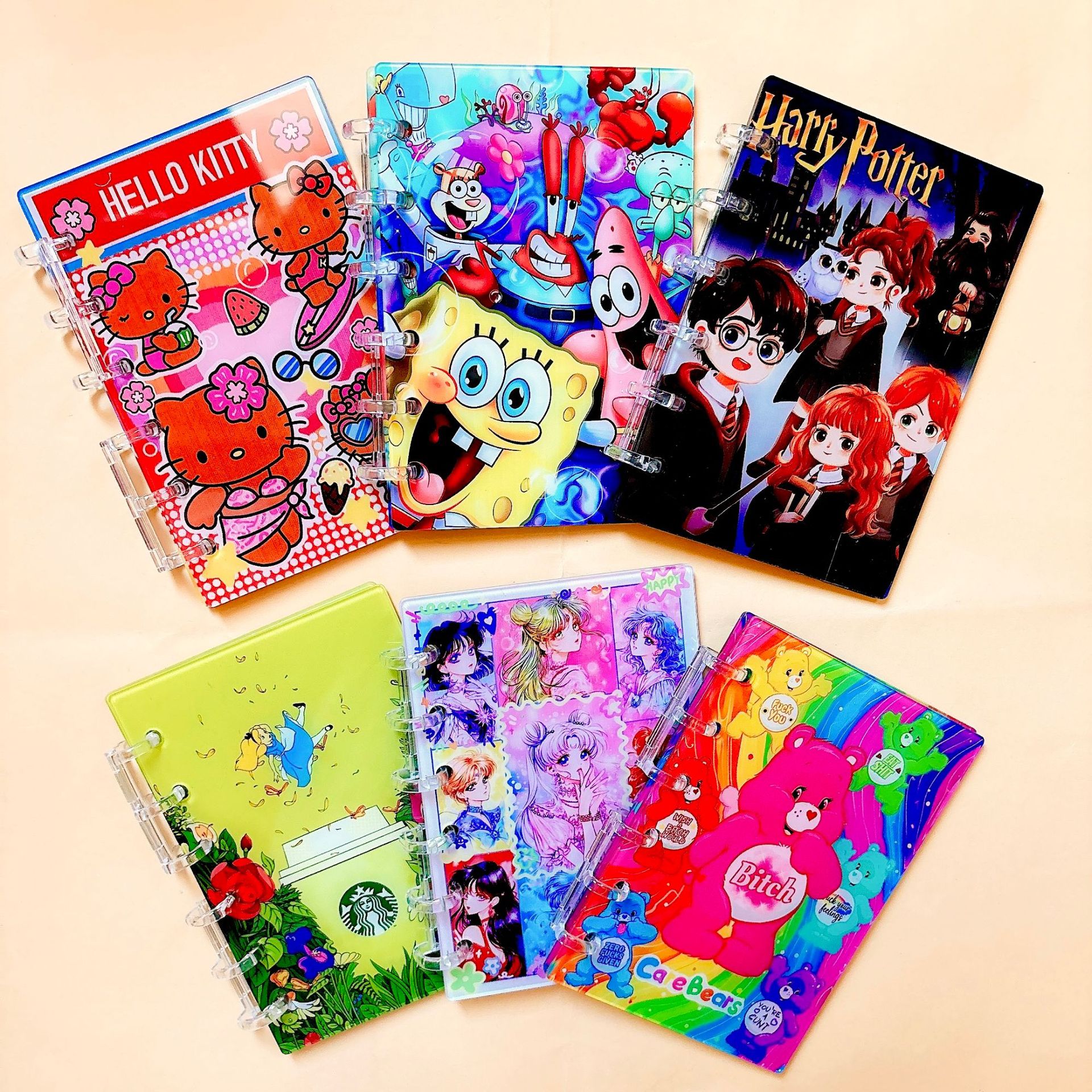 Wholesale Acrylic Notebook Cross-border TK Explosions Loose-leaf A7A5 Sponge Beautiful Girl Hello Kitty Foul Words Rainbow Bear
