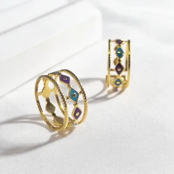 Wholesale 18K Real Gold Plated Vacuum Electroplating Furnace Oil Drop 304 Stainless Steel Ring Vintage Non-Fading Niche Light Luxury Women's Open Ring
