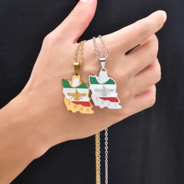 oly-ac2762124ea2caafd6bde4347db740db Wholesale Independence Day Map Pendant Necklace For Unisex Featuring 304 Stainless Steel With 18K Real Gold Plated 0.03µm Thickness Cable Chain