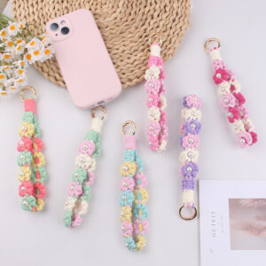 Wholesale Handmade Woven Little Daisy Pearl Keychain INS Cotton Rope Key Lanyard Key Pendant Jewelry