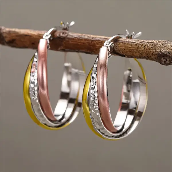 Wholesale Three-dimensional Geometric Earrings For Women In Copper With KC Golden Plated Water Plating And 0.03µm Thickness