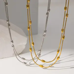 Wholesale PVD Coated Real Gold Plated Solid Color 304 Stainless Steel Simple Style Waterproof Non Tarnish Bracelets Necklace
