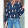 oly-ac79f56e54b3f1fedac0e91bd0a0f0ee Wholesale Autumn and Winter Clothing V Neck Feather Print Long-Sleeved Loose T-Shirt Women’s Tops