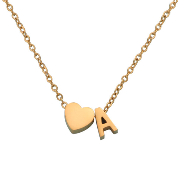 Wholesale  Personalized Fashion Stainless Steel Pendant Golden Heart English Letters Small Hole Beads A- Z Couple Necklace