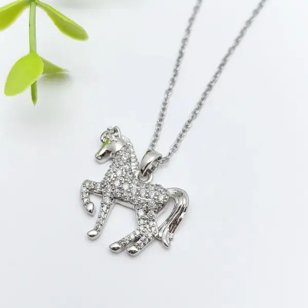 Wholesale Handmade Horse Necklace For Women In 201 Stainless Steel With Golden Plated Electroplated Finish And Zircon Inlay On Cable Chain