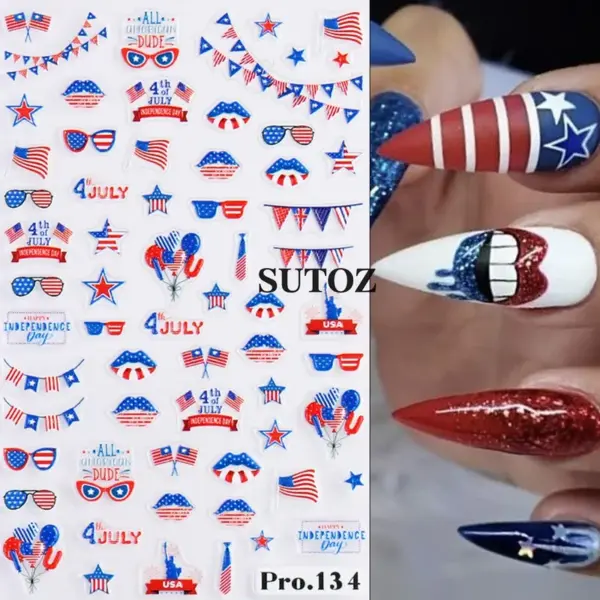 Wholesale Nail Stickers American Independence Day Elements Statue Of Liberty Stars And Stripes Eagle Head Nail Adhesive Stickers