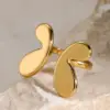 Wholesale Jewelry Elegant Classic Style Butterfly Bow Knot 304 Stainless Steel Artificial Pearls PVD Coated Plating Open Rings