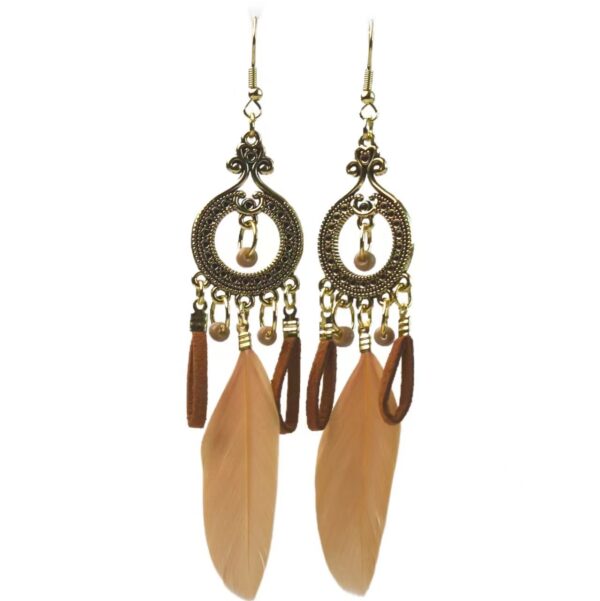 oly-acb783d62b091cce1bcdef752f961d6e Wholesale Ethnic Style Retro Feather Earrings Long Multi-Color Holiday Feather Earrings Beaded Design Circle Earrings