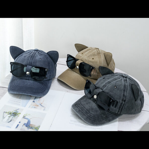Wholesale Cute Cat Ears Aviator Sunglasses Baseball Cap Women Spring and Summer Korean Style Street All-match Big Head Waves Cap Trendy