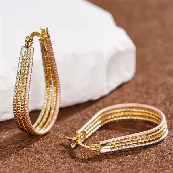 Wholesale Three-dimensional Geometric Earrings For Women In Copper With KC Golden Water Plating And 0.03µm Thickness