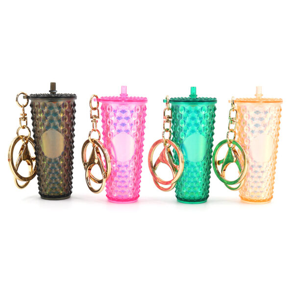 Wholesale Diamond Durian Cup Keychain American Colorful Gradient Cyber Celebrous Durian Cup Pendant Straw Diamond Cup Hanging Ornament