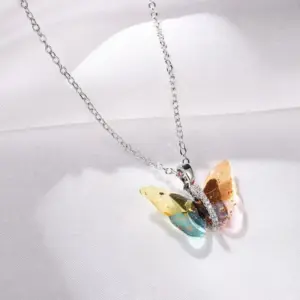 TA207-5# Golden Red Colorful Butterfly Necklace