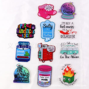 oly-acd6d67b8a76c8514fa374d58405da8c Wholesale New loose powder cartoon nurse clothes letter bag jewelry acrylic pin cute DIY patch accessories