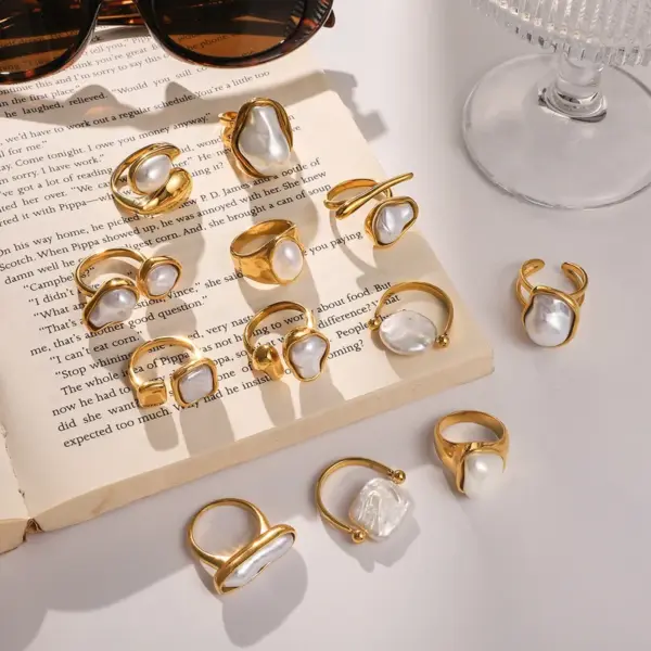 Wholesale Style Stainless Steel Acrylic Pearl Ring Niche High-end Feel Non-fading Jewelry Stainless Steel Accessories Rings