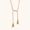 Wholesale PVD Coated Real Gold Plated Geometric Water Droplets Solid Color 304 Stainless Steel Vintage Style Waterproof Non Tarnish Pendant Necklace