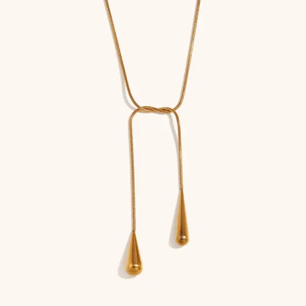 Wholesale PVD Coated Real Gold Plated Geometric Water Droplets Solid Color 304 Stainless Steel Vintage Style Waterproof Non Tarnish Pendant Necklace