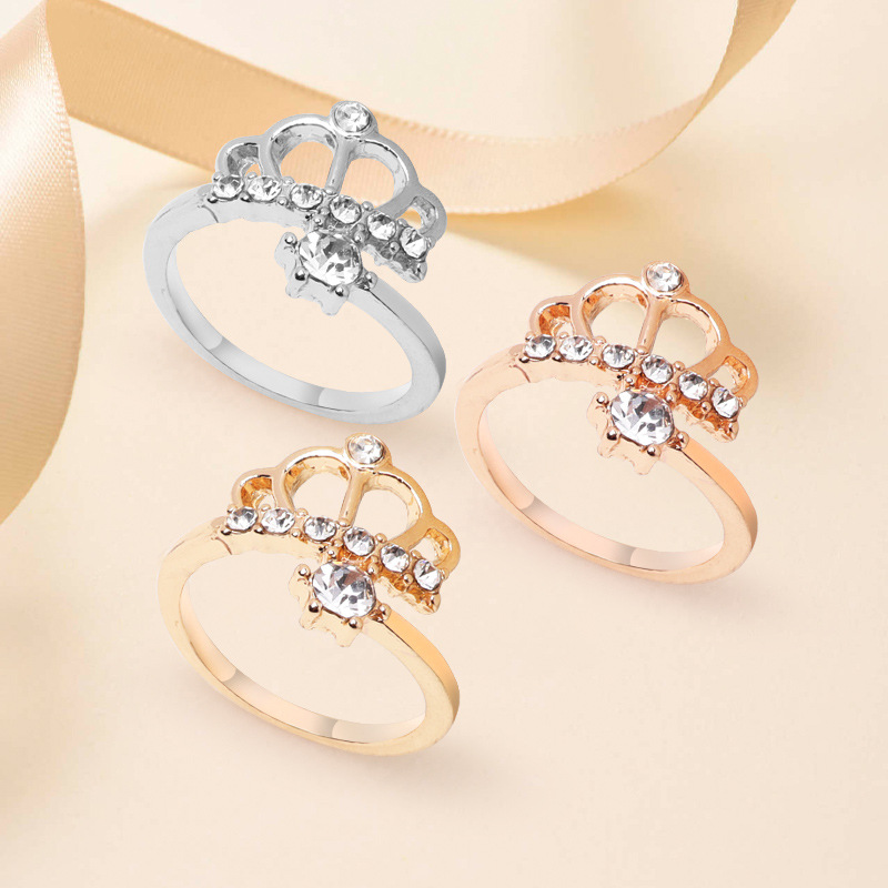 Wholesale Cross-Border ring European and American style crown ring Women's index finger imitation silver jewelry accessories simple Japanese and Korea