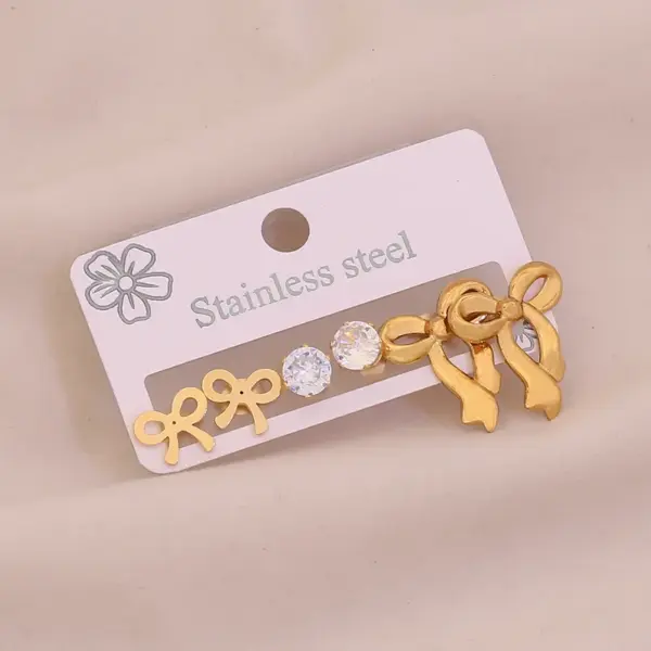Wholesale Butterfly Flower Stainless Steel Earrings Rhinestone Heart Shaped Jewelry Elegant Cute Romantic Polished Finish For Women