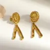 Wholesale V Shape Asymmetrical Stud Earrings For Women, 18K Real Gold Plated With 0.03µm PVD Coated 304 Stainless Steel