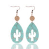 Wholesale Western Style Hollow Out Cactus Sheep Head Pattern Irregular Shape Wooden Earrings Women Earrings