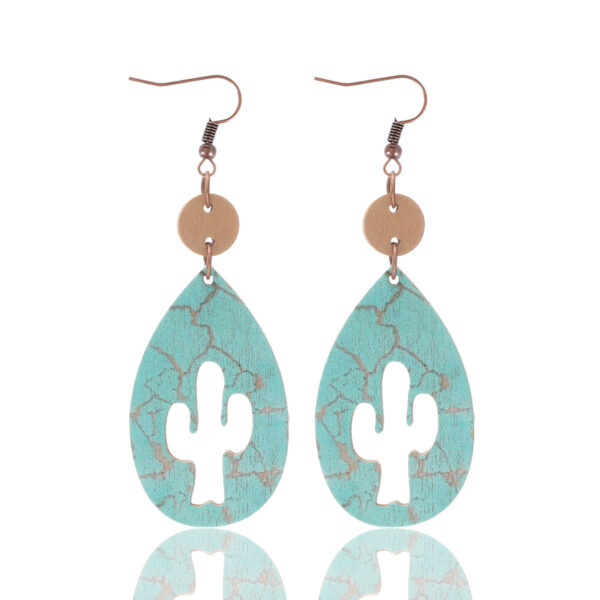 Wholesale Western Style Hollow Out Cactus Sheep Head Pattern Irregular Shape Wooden Earrings Women Earrings