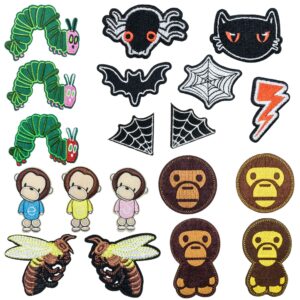 oly-ad26e75ee4452536ab063d99cca6c563 Wholesale Green caterpillar embroidered round-faced monkey and bee patch