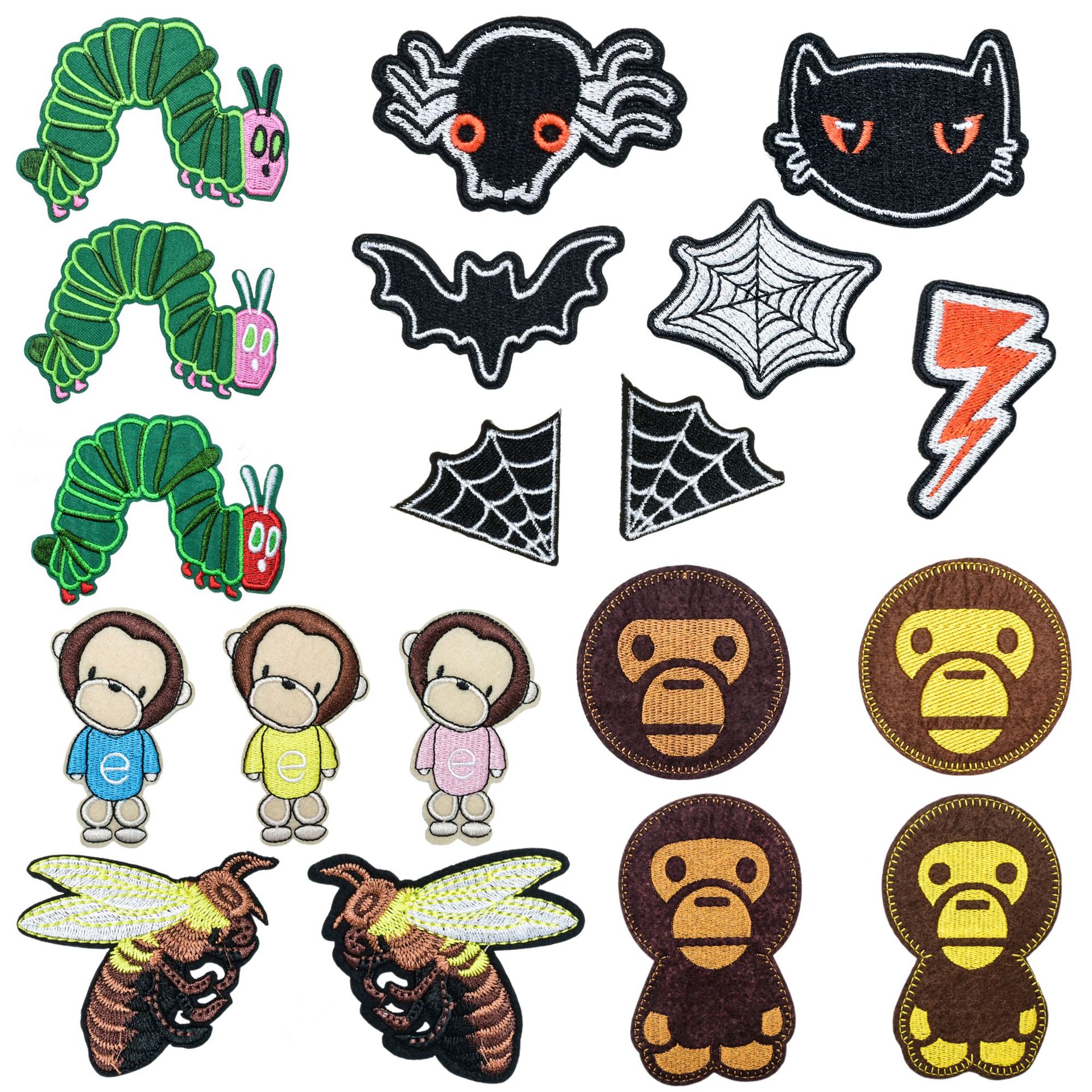 Wholesale Green caterpillar embroidered round-faced monkey and bee patch