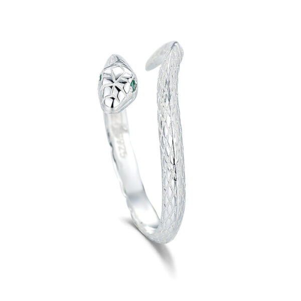 oly-ad28b34e43d325272b72d9dd95e3e166 Wholesale S925 Sterling Silver Green Eye Snake Zodiac Snake Ring for Men and Women National Fashion Ethnic Style Personalized Creative All-match Open Ring