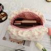 Wholesale Cotton Crepe Fabric Cosmetic Bag Printed Bow Lace Cosmetic Bag Thickened Pleated Cotton Floral Bag