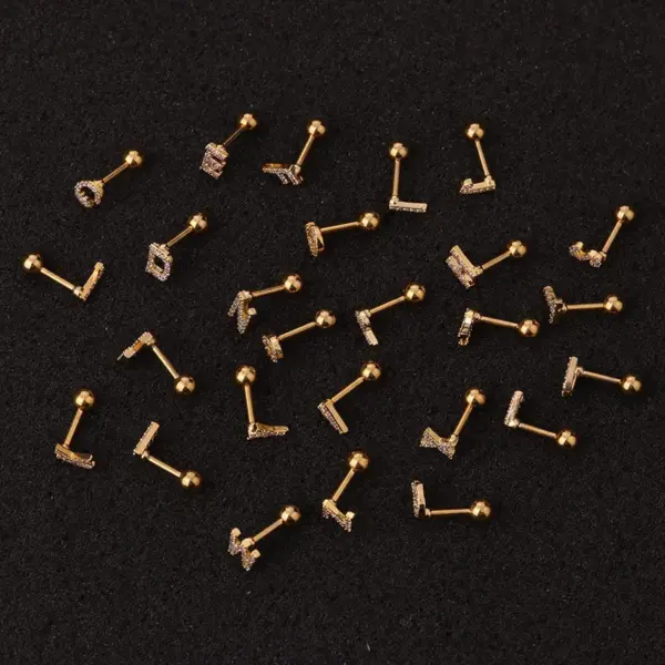 Wholesale 316L Stainless Steel Copper Ear Cartilage Rings & Studs Letter Waterproof Non Tarnish Surgical Steel