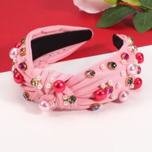 Wholesale  Diamond-encrusted Valentine's Day Hair Hoop Women's Fashionable Elegant Wide-brimmed Knot Pearl Headband  All-match Hair Accessories