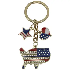【kc Gold Blue American Independence Day Diamond Flag Heart Pentagram Keychain】-10.6g-ER1661